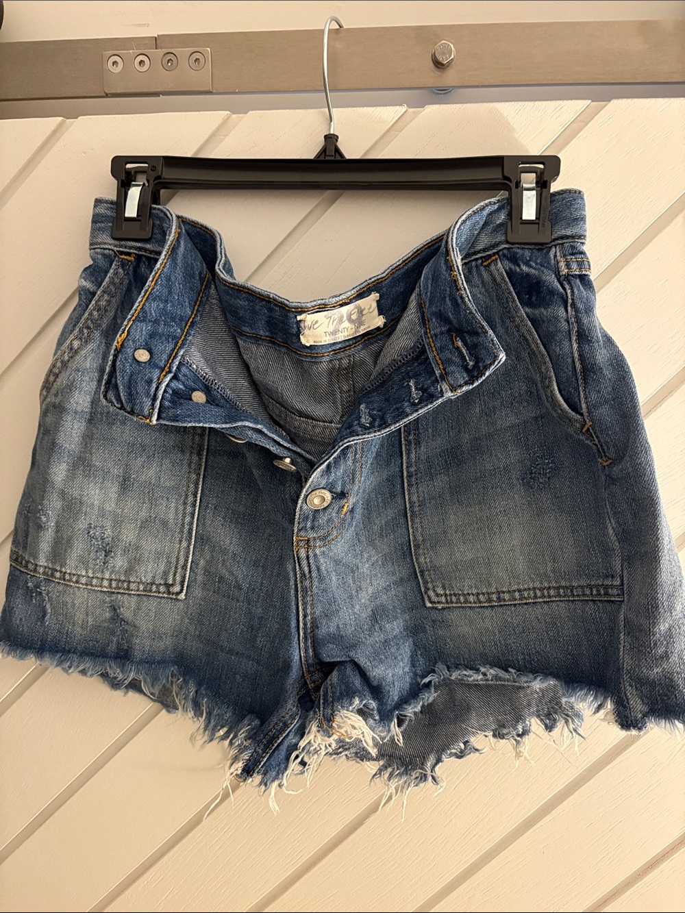 We The Free Distressed Blue Denim Cutoff Shorts